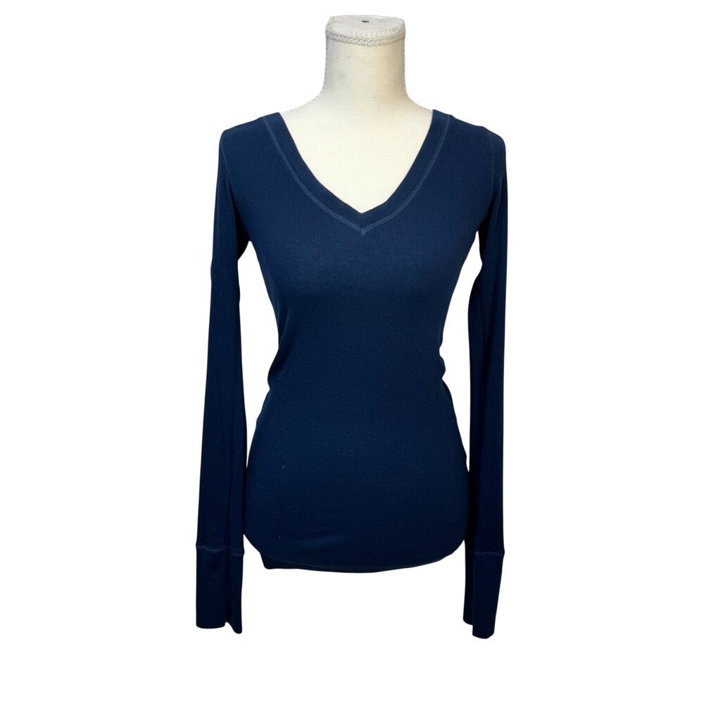 Abercrombie V-Neck Ribbed Top Women's Medium Navy Y2K Bella Swan Twilight Retro